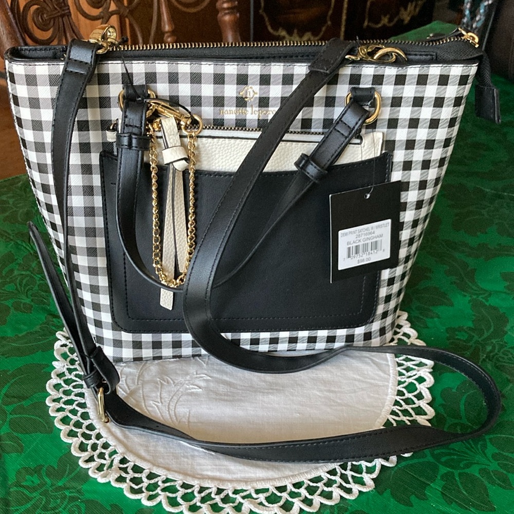 NWT NANETTE LEPORE Black/white gingham, appx 9” high, 13” x 5”. $63